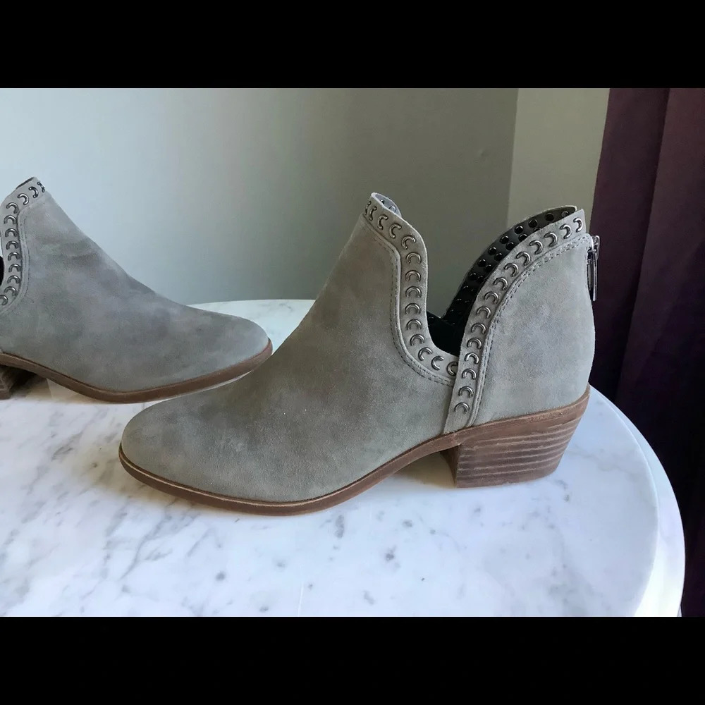 Vince Camuto Gray Suede Prafinta Studded Ankle Booties - Picture 4 of 10